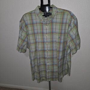RALPH LAUREN MENS 3XL GREEN, BLUE AND ORANGE PLAID SHORT SLEEVE